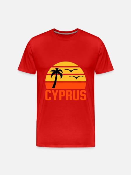 Chypre (demi-soleil, palmier, deux oiseaux) - T-shirt bio Premium Homme - rouge