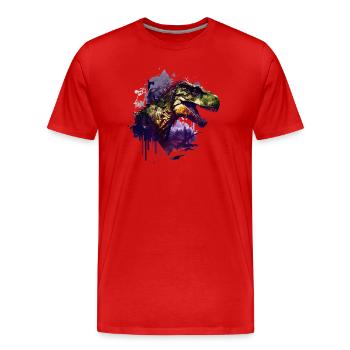 Watercolour T Rex - Men's Premium Organic T-Shirt - red - Front - Damien (186cm)