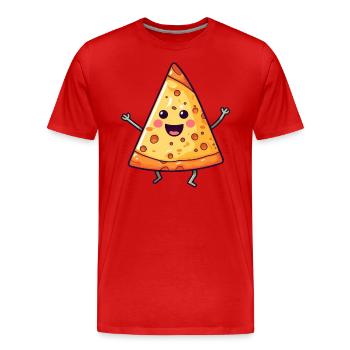 Pizza Salami dansante - Kawaii Style - T-shirt bio Premium Homme - rouge - Devant - Damien (186cm)