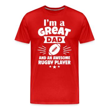 I'm a great dad and a strong rugby player - Men's Premium Organic T-Shirt - red - Front - Damien (186cm)