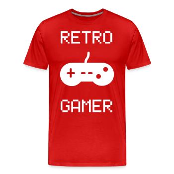 Retro Gamer Gaming Gamen Videospiel Controller - Männer Premium Bio T-Shirt - Rot - Vorne - Damien (186cm)