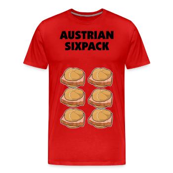 Austrian Sixpack - Sechsertragerl Leberkäse - Männer Premium Bio T-Shirt - Rot - Vorne - Damien (186cm)