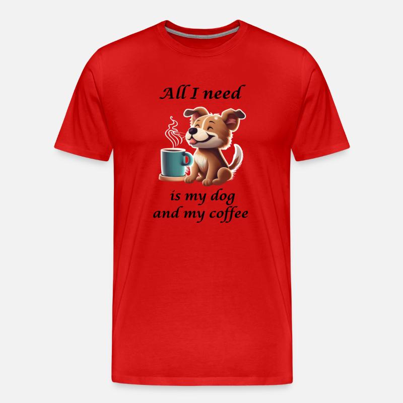 Süßer Hund mit Kaffeetasse - Männer Premium Bio T-Shirt - Rot