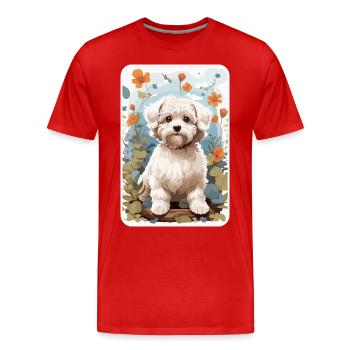 Bichon Havanais, Bichon Havenese, Dog in Natuen - Men's Premium Organic T-Shirt - red - Front - Damien (186cm)