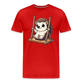 Süßer Igel Schaukeln Spielplatz Kinder Spaß - Männer Premium Bio T-Shirt - Rot - Vorne - Damien (186cm)