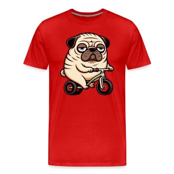 Lustiger Mops Hund auf Fahrrad Dreirad Laufrad - Männer Premium Bio T-Shirt - Rot - Vorne - Damien (186cm)