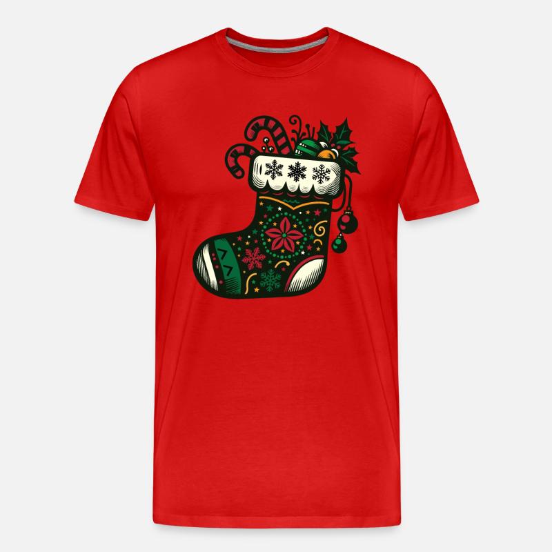 Weihnachtsstrumpf - Männer Premium Bio T-Shirt - Rot