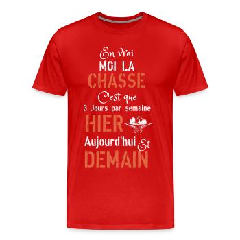 En vrai, moi la chasse - T-shirt bio Premium Homme - rouge - Devant - Damien (186cm)