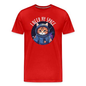 Katze I need my space Wortspiel Astronomie Cat - Männer Premium Bio T-Shirt - Rot - Vorne - Damien (186cm)
