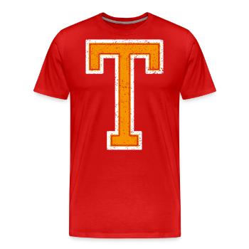 T - Style lettre / collège - T-shirt bio Premium Homme - rouge - Devant - Damien (186cm)