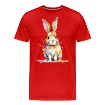 Schlappohren & flauschiger Charm: Ein Aquarellhase - Männer Premium Bio T-Shirt - Rot - Vorne - Damien (186cm)