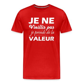 je ne vieillis pas je prends de la valeur - T-shirt bio Premium Homme - rouge - Devant - Damien (186cm)
