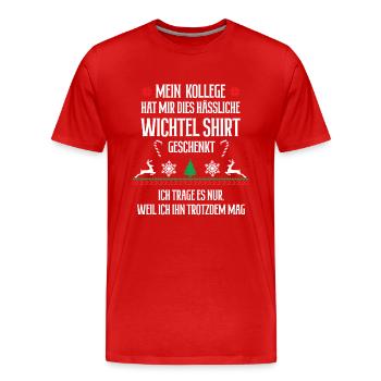 Wichteln Hässliches Weihnachtsoutfit Wichtelshirt - Männer Premium Bio T-Shirt - Rot - Vorne - Damien (186cm)