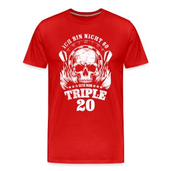 Dart Totenkopf Ich bin nicht 60, ich bin Triple 20 - Männer Premium Bio T-Shirt - Rot - Vorne - Damien (186cm)