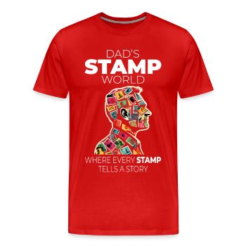 Timbres-poste d’époque Collectionneur de papa - T-shirt bio Premium Homme - rouge - Devant - Damien (186cm)