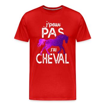 J'peux pas j'ai cheval cadeau humour équitation - T-shirt bio Premium Homme - rouge - Devant - Damien (186cm)