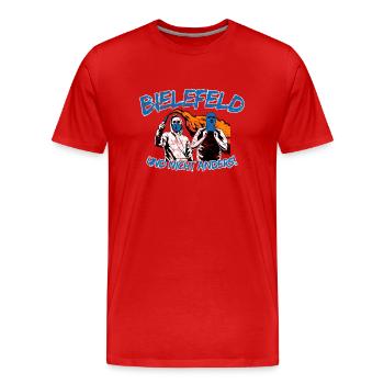 Bielefeld und nicht anders UPDATE - Männer Premium Bio T-Shirt - Rot - Vorne - Damien (186cm)