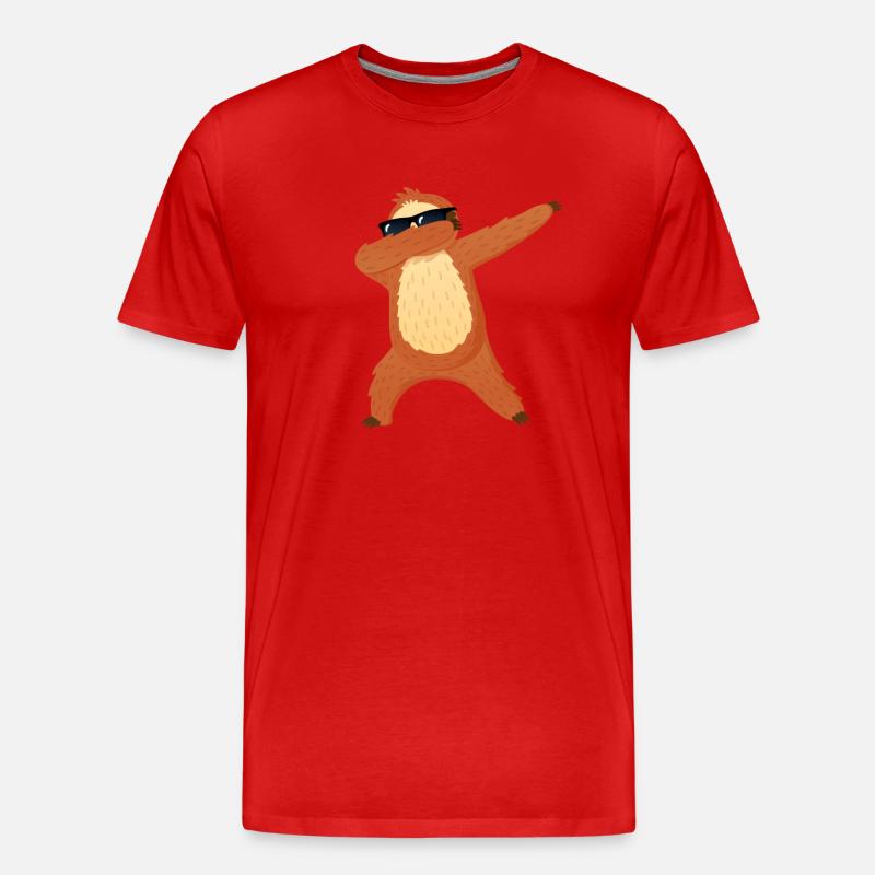 Sloth With Sunglasses Dabbing - T-shirt bio Premium Homme - rouge