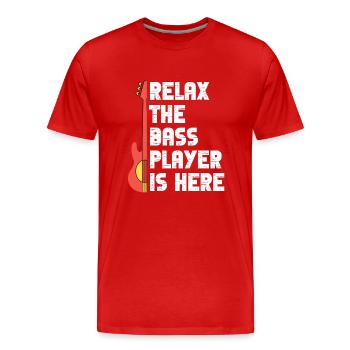Relax Le bassiste est ici Drôle de bassiste de musique - T-shirt bio Premium Homme - rouge - Devant - Damien (186cm)
