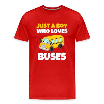 Juste un garçon qui aime les bus Anniversaire Yellow School - T-shirt bio Premium Homme - rouge - Devant - Damien (186cm)