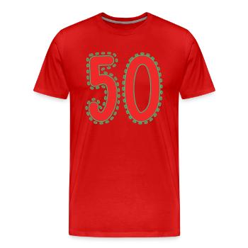 50. 50 ANS. 50e ANNIVERSAIRE. ANNIVERSAIRE 50 ANS. - T-shirt bio Premium Homme - rouge - Devant - Damien (186cm)