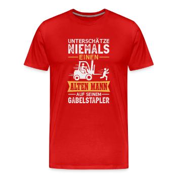 Staplerfahrer Alter Mann Gabelstapler Lagerist - Männer Premium Bio T-Shirt - Rot - Vorne - Damien (186cm)