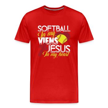 Softball Softball In My Veins - Men's Premium Organic T-Shirt - red - Front - Damien (186cm)