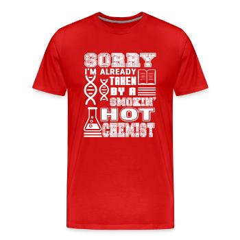 Chemist Taken By A Smokin Hot Chemist - Men's Premium Organic T-Shirt - red - Front - Damien (186cm)