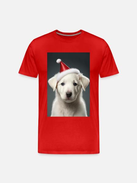 Chiot blanc noël - T-shirt bio Premium Homme - rouge