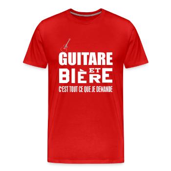 Guitare et bière c'est tout ce que je demande - T-shirt bio Premium Homme - rouge - Devant - Damien (186cm)