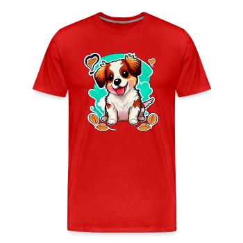 Cute dog: love at first bite - Men's Premium Organic T-Shirt - red - Front - Damien (186cm)