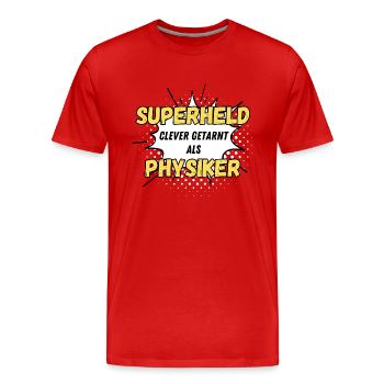 Superheld clever getarnt als Physiker - Männer Premium Bio T-Shirt - Rot - Vorne - Damien (186cm)
