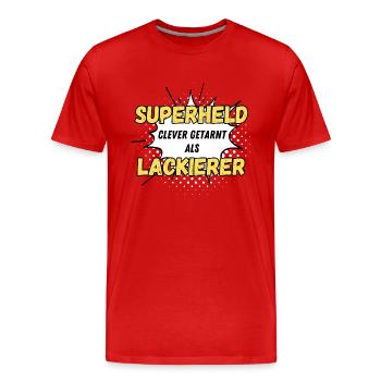Superheld clever getarnt als Lackierer - Männer Premium Bio T-Shirt - Rot - Vorne - Damien (186cm)