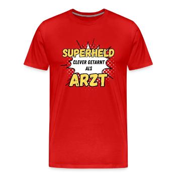 Superheld clever getarnt als Arzt - Männer Premium Bio T-Shirt - Rot - Vorne - Damien (186cm)