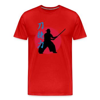 samurai_strength_victory_sword_3c - Männer Premium Bio T-Shirt - Rot - Vorne - Damien (186cm)