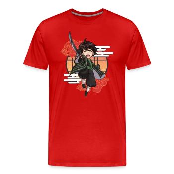 Chibi Samurai Junge mit Katana - Männer Premium Bio T-Shirt - Rot - Vorne - Damien (186cm)