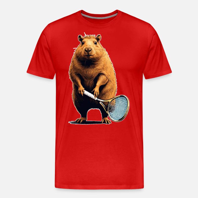 Capybara Tennis - Männer Premium Bio T-Shirt - Rot