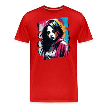 "Color Craze: The Masked Fashionista" - Men's Premium Organic T-Shirt - red - Front - Damien (186cm)