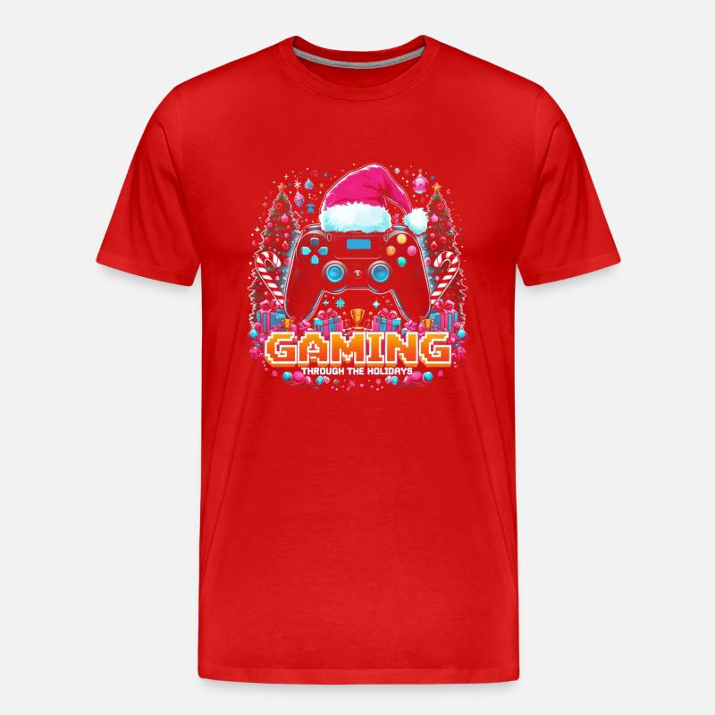 Weihnachts-Gaming Controller - Männer Premium Bio T-Shirt - Rot