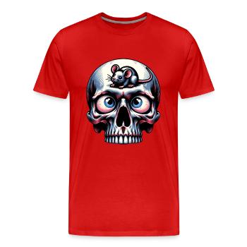 Crâne coloré avec une jolie petite souris sur le front - T-shirt bio Premium Homme - rouge - Devant - Damien (186cm)