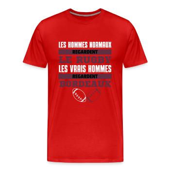 Vrais Hommes Regardent Bordeaux - T-shirt bio Premium Homme - rouge - Devant - Damien (186cm)