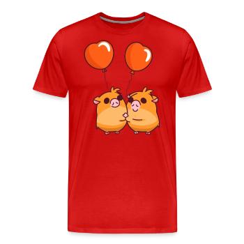 Dessin animé Kawaii de cochon d'Inde jouant avec des ballons - T-shirt bio Premium Homme - rouge - Devant - Damien (186cm)
