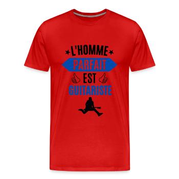 L'homme parfait est guitariste - T-shirt bio Premium Homme - rouge - Devant - Damien (186cm)