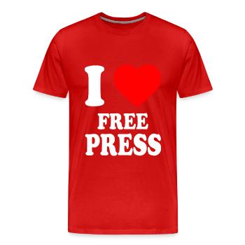 i love free press - Männer Premium Bio T-Shirt - Rot - Vorne - Damien (186cm)