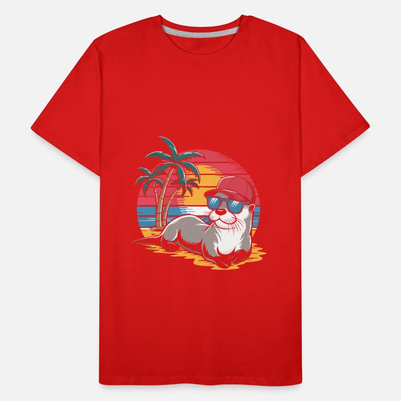 Otter with sunglasses and baseball cap on the beach Men's Premium Organic T-Shirt