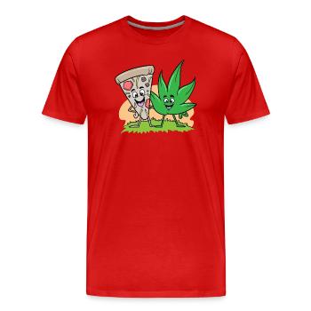 Pizza et Weed Cannabis Marijuana - T-shirt bio Premium Homme - rouge - Devant - Damien (186cm)