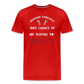 Weekend forecast: 100% chance of playing indiaca - Männer Premium Bio T-Shirt - Rot - Vorne - Damien (186cm)