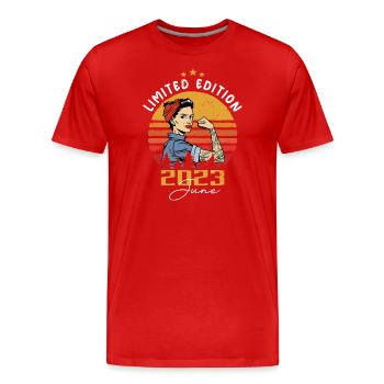 Millésime 2023 - Né en juin 2023 - T-shirt bio Premium Homme - rouge - Devant - Damien (186cm)