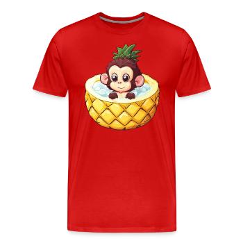monkey bathes in pineapple - Funny summer design - Men's Premium Organic T-Shirt - red - Front - Damien (186cm)
