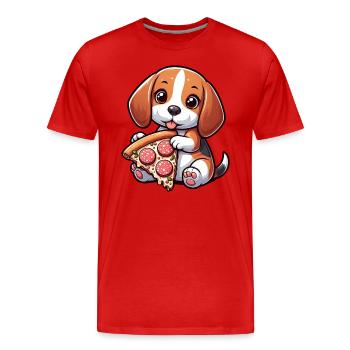 Pizza au salami pour chien Beagle - T-shirt bio Premium Homme - rouge - Devant - Damien (186cm)
